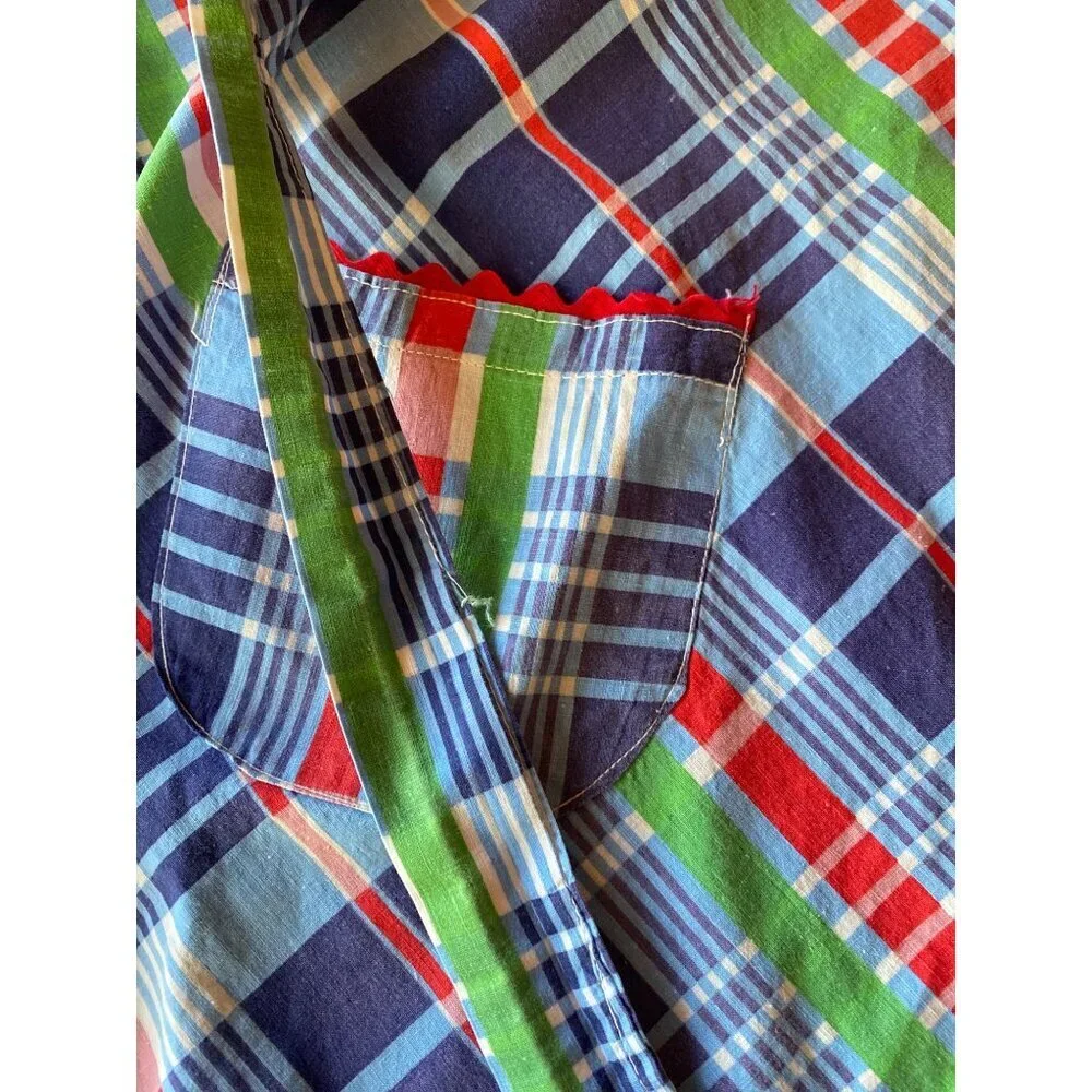 Handmade Mini Blue Green‎ Plaid Half Apron Pockets